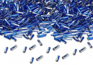 Margele - Bugle - margele de nisip - Miyuki - rasucite - 6X1.5 mm -albastru si argintiu - 25 bucati