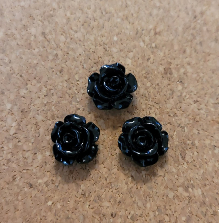 Caboson si suport caboson - Caboson trandafir din rasina, 12 mm, negru, 1 buc