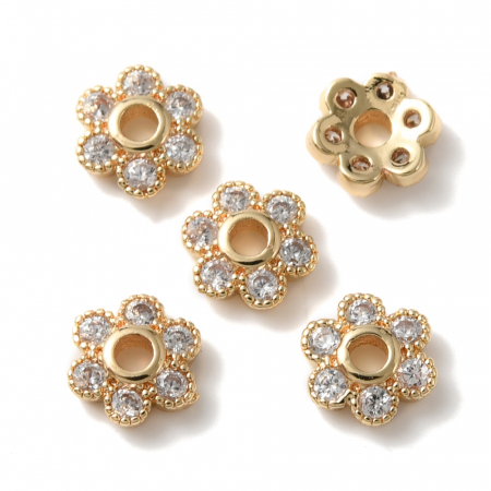 Capac margele - Capac margele din alama placata cu aur de 18K, floare cu 6 petale, 4 mm- 1 bucata