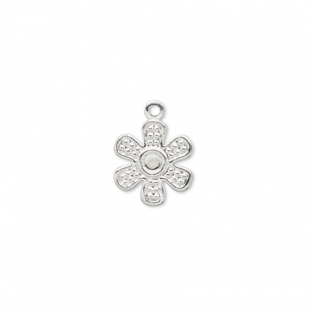Charm, Pandant, Conector - Charm, alama placata cu argint, 12 mm, floare, 1 buc
