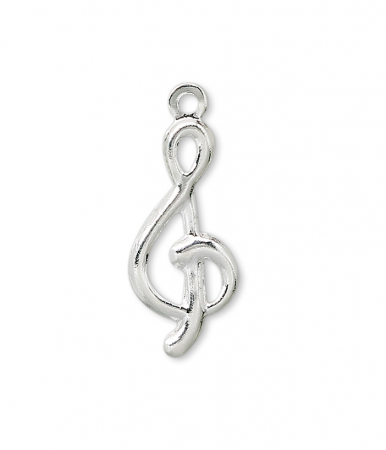 Charm, Pandant, Conector - Charm, alama placata cu argint, 16 mm, cheia sol 1 buc