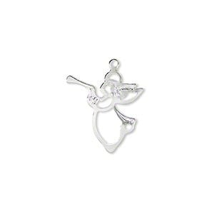 Charm, Pandant, Conector - Charm, alama placata cu argint, 17 mm, inger, 1 buc