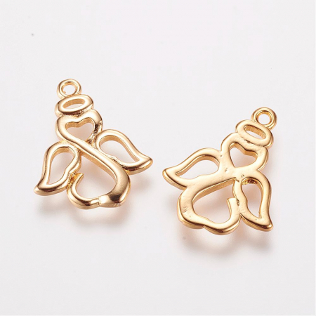 Charm, Pandant, Conector - Charm inger din alama placata cu aur, 16X14 mm, 1 buc