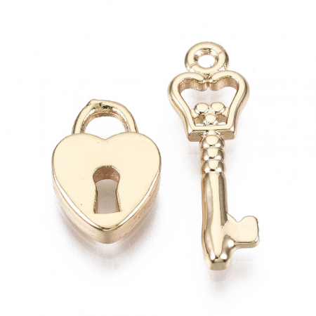 Charm, Pandant, Conector - Set charm cheita si lacat, alama placat cu aur
