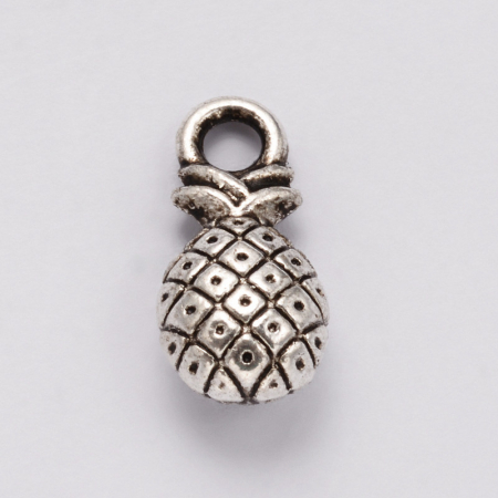 Charm, Pandant, Conector - Charm ananas, argintiu antichizat, 14X7 mm, 1 buc