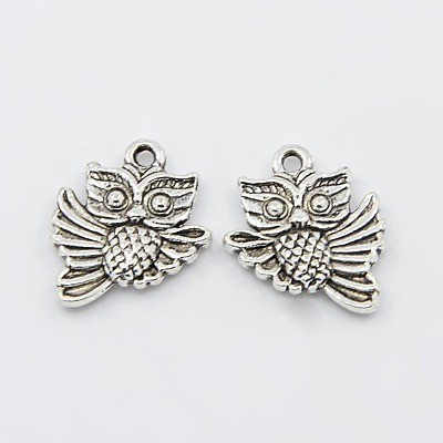 Charm, Pandant, Conector - Charm argintiu antichizat, bufnita- 18x15 mm - 1 bucata