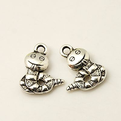 Charm, Pandant, Conector - Charm argintiu antichizat, sarpe, serpisor - 16x3 mm - 1 bucata