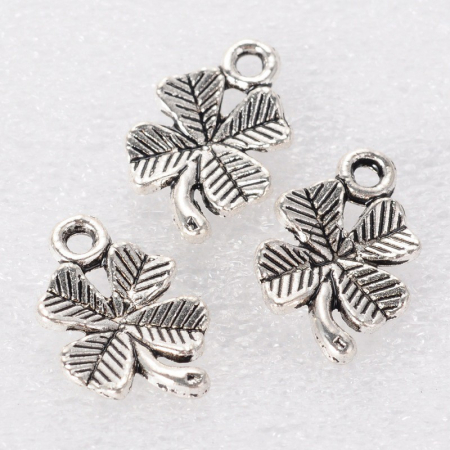 Charm, Pandant, Conector - Charm argintiu antichizat, trifoi- 15.5x10 mm - 1 bucata