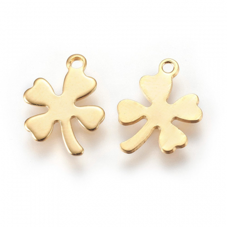Charm, Pandant, Conector - Charm trifoi din otel inoxidabil auriu, 12X10 mm, 1 buc