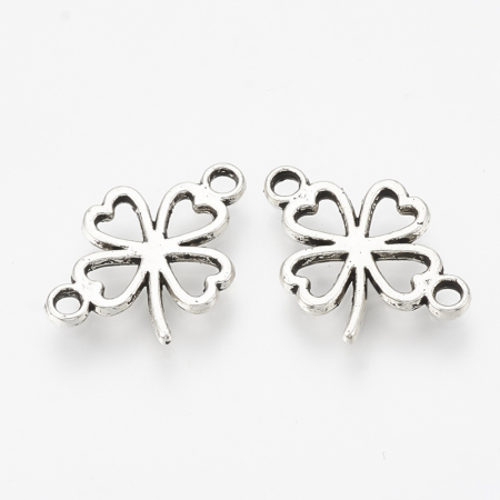 Charm, Pandant, Conector - Conector trifoi argintiu antichizat, 12X15 mm, 1 bucata