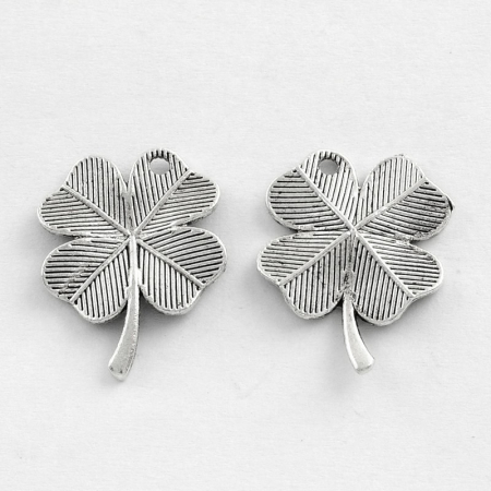 Charm, Pandant, Conector - Charm argintiu antichizat, trifoi- 23x17 mm - 1 bucata