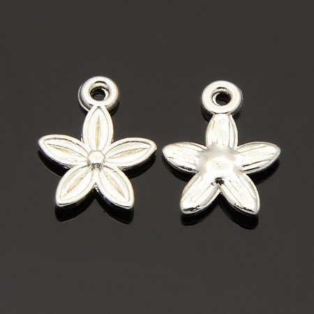Charm, Pandant, Conector - Charm argintiu floare - 13,5x10,5 mm - 1 bucata