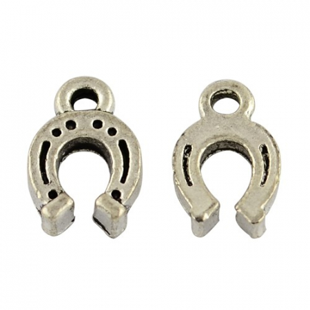Charm, Pandant, Conector - Charm argintiu inchis, potcoava - 12x8 mm - 1 bucata