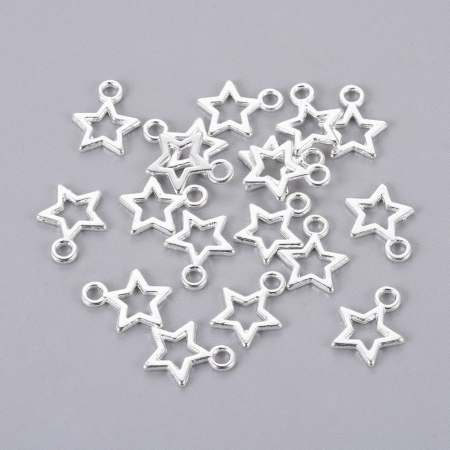Charm, Pandant, Conector - Charm argintiu in forma de stea, steluta - 10x12 mm - 1 bucata