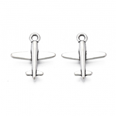 Charm, Pandant, Conector - Charm avion, argintiu antichizat 18X16 mm, 10 buc