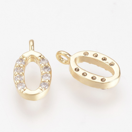 Charm, Pandant, Conector - Pandant Charm litera O din alama placata cu aur de 18K si criatale Cubic Zirconia, 9X11 mm, 1 buc