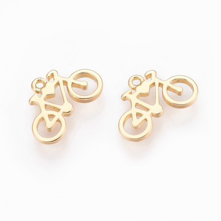 Charm, Pandant, Conector - Charm bicicleta din alama placata cu aur de 18K, 9x13 mm - 1 bucata