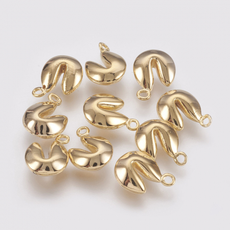 Charm chinese cookie din alama placata cu aur de 18 K, 11X9 mm, 1 buc [1]