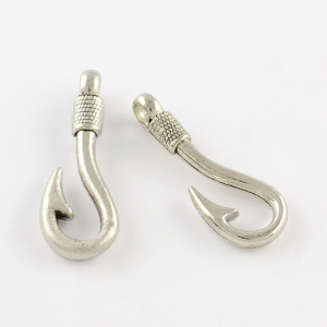 Charm, Pandant, Conector - Charm carlig, pescuit, argintiu antichizat- 36x12 mm - 1 bucata