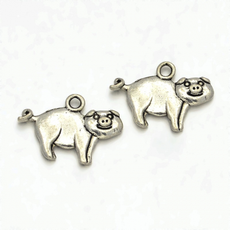 Charm, Pandant, Conector - Charm porc argintiu antichizat
