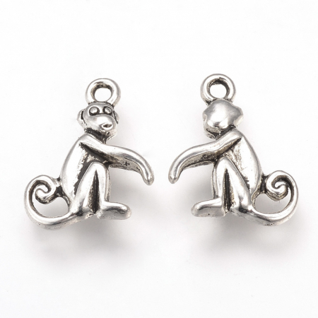 Charm, Pandant, Conector - Charm maimuta argintiu antichizat