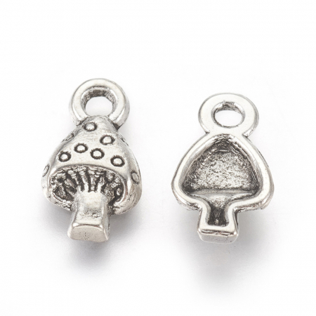 Charm, Pandant, Conector - Charm ciupercuta, ciuperca argintiu antichizat 13X8 mm- 1 bucata