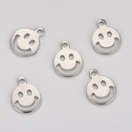 Charm Emoticon, Smiley Face, din alama argintiu inchis, 10X8 mm [1]