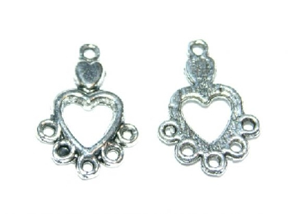 Charm, Pandant, Conector - Conector candelabru cu bucle si inimioara, argintiu antichizat