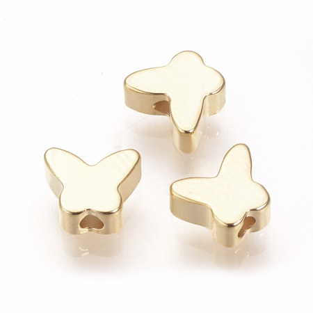 Charm, Pandant, Conector - Charm fluturas, margele cu design fluture, din alama placata cu aur de 18K, 5 X 6 mm, 1 buc