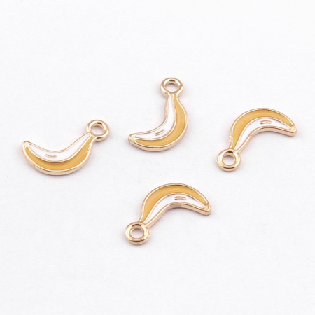 Charm, Pandant, Conector - Charm banana emailat galben, auriu