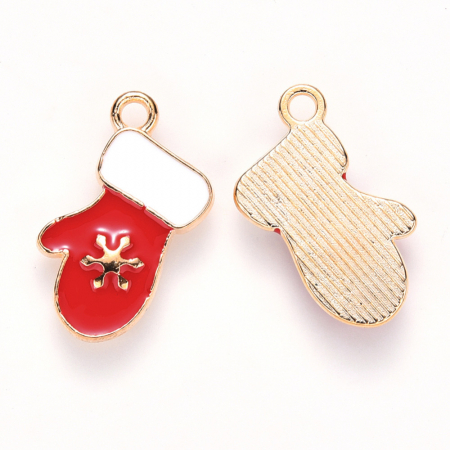 Charm, Pandant, Conector - Charm craciun, emailat auriu manusa craciun - 19X11 mm - 1 bucata