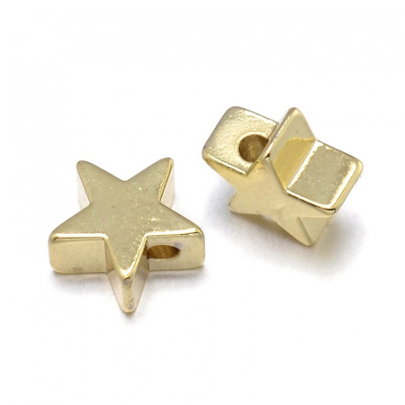 Charm, Pandant, Conector - Charm steluta, margele cu design stea, din alama placata cu aur de 18K, 8 X 8 X3 mm, 1 buc