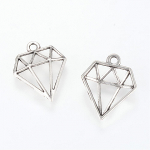 Charm, Pandant, Conector - Charm diamant, culoarea argintiu antichizat, 19X16 mm, 1 buc
