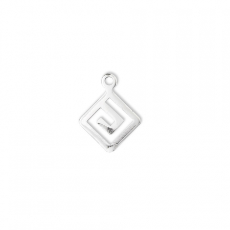 Charm, Pandant, Conector - Charm, drop, alama placata cu argint, 12 mm, cheie greceasca, 1 buc