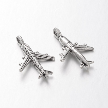 Charm, Pandant, Conector - Charm avion de pasageri argintiu antichizat