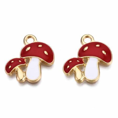 Charm emailat ciupercute, metal auriu, 19.5X18 mm, 1 buc [1]