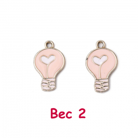 Charm, Pandant, Conector - Charm emailat bec roz pal cu interior alb, metal auriu, 20X12 mm, 1 buc