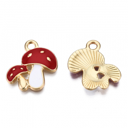 Charm emailat ciupercute, metal auriu, 19.5X18 mm, 1 buc [2]