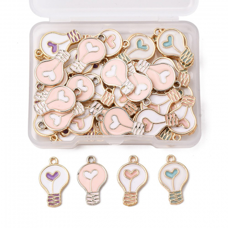 Charm emailat bec roz pal cu interior alb, metal auriu, 20X12 mm, 1 buc [2]