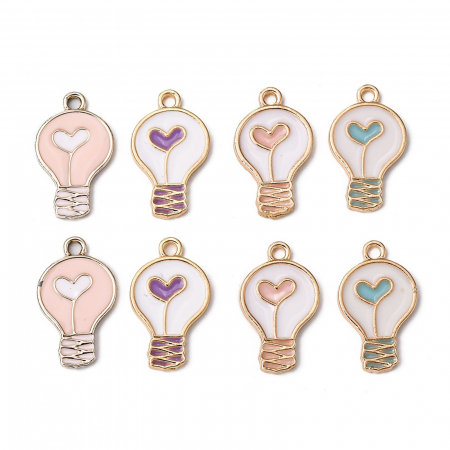 Charm emailat bec roz pal cu interior alb, metal auriu, 20X12 mm, 1 buc [1]