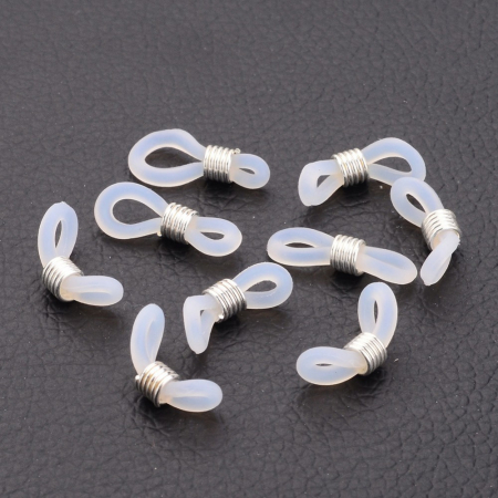 Accesoriu ochelari, pentru lant de ochelari, silicon alb transparent cu arc argintiu, 19X4 mm, 1 buc [1]
