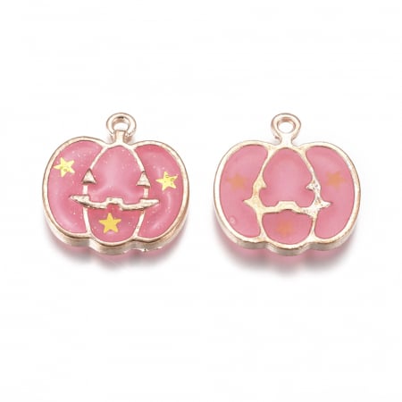 Charm emailat, Dovleac roz, Halloween, metal auriu, 20X18 mm, 1 buc [1]