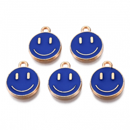 Charm emailat, Emoticon, Smiley Face Albastru Inchis, metal auriu, 14.5X12 mm, 1 buc [2]