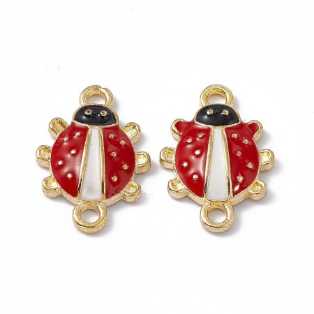 Charm, Pandant, Conector - Charm emailat buburuza, metal auriu, 17.5X12.5 mm, 1 buc