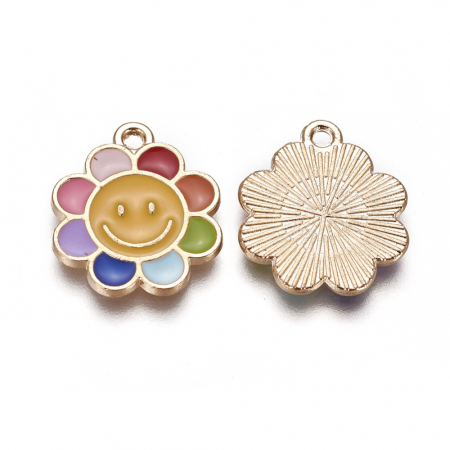 Charm emailat floare multicolora, metal auriu, 19X16 mm, 1 buc [1]