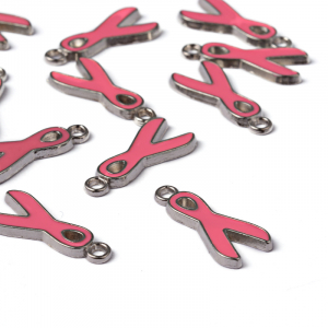 Charm emailat, fundita roz, cancer awareness, funda, argintiu antichizat, 19X 8 mm, 1 buc [1]