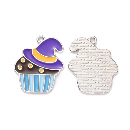Charm emailat, briosa cu palarie, Halloween, metal auriu, 22X18 mm, 1 buc [1]