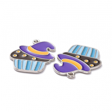 Charm emailat, briosa cu palarie, Halloween, metal auriu, 22X18 mm, 1 buc [2]