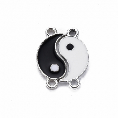Charm, Pandant, Conector - Conector FengShui alb si negru, argintiu antichizat, set de 2, 22X10 mm