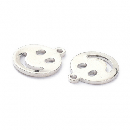 Charm Emoticon, Smiley Face, din alama placata cu platina, 13X11 mm [1]